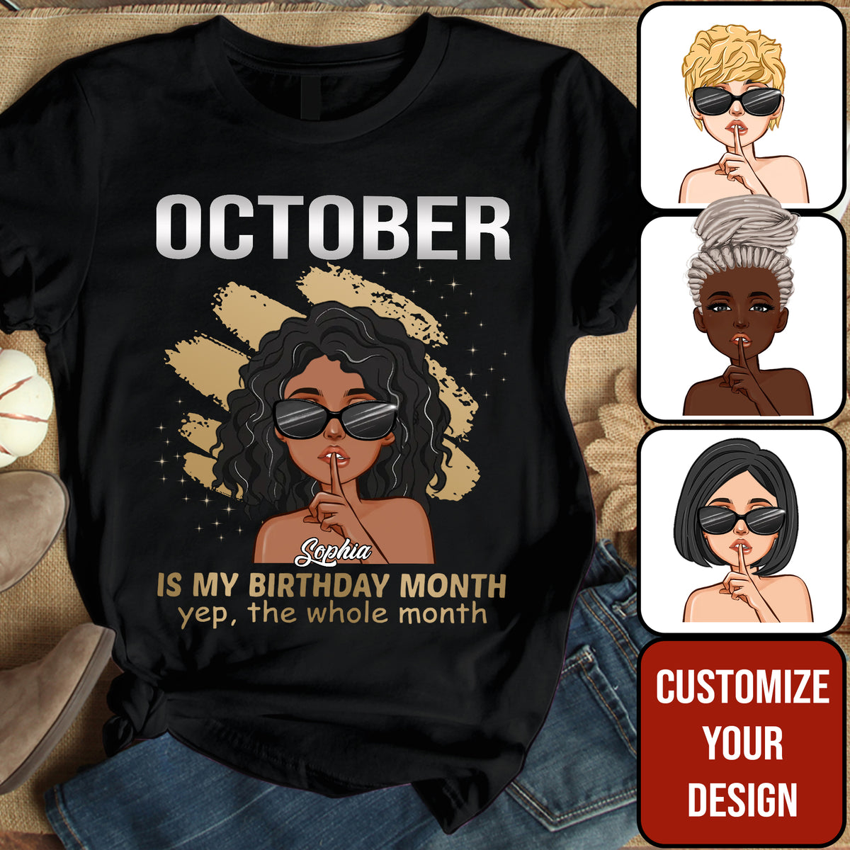 Custom October Birthday Shirt For Woman, Queens are Born In October Gifts, Melanin Afro Woman Shirt, Black Girl Tee, Afro Queen Gift-YPT-ALK