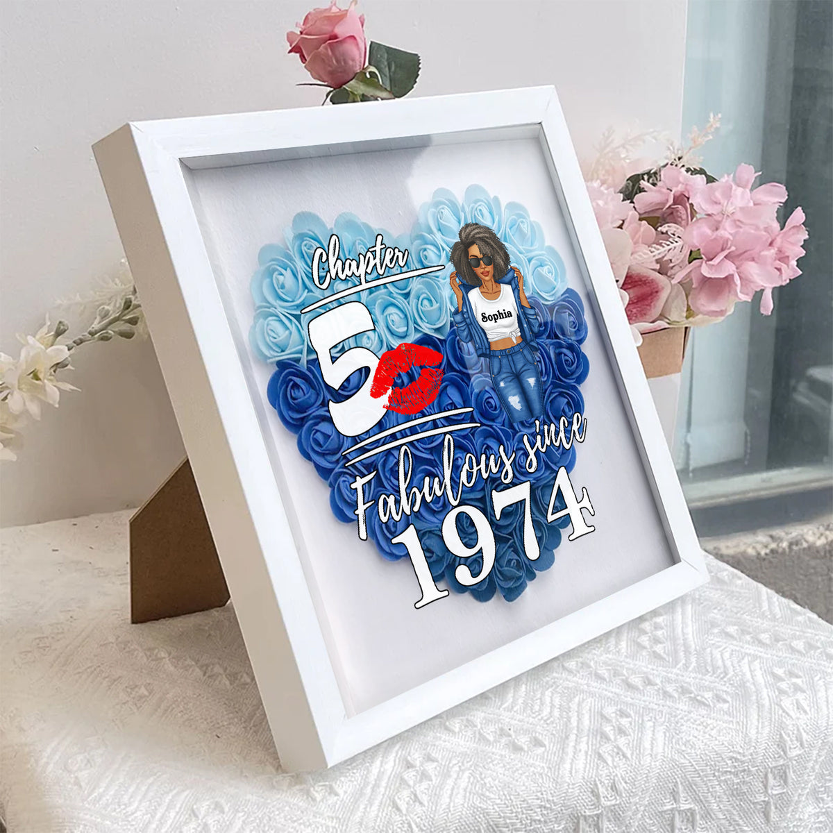 Personalized Flower Shadow Box - Gifts For Women Turning 50 - HMT
