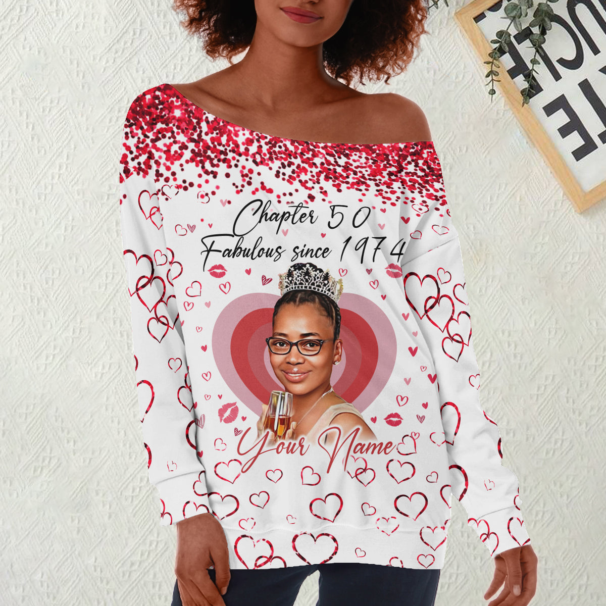 Women's Off-Shoulder Sweatshirt, Chapter 50, Fabulous Since 1974 50th Birthday Unique T Shirt For Woman - HCT