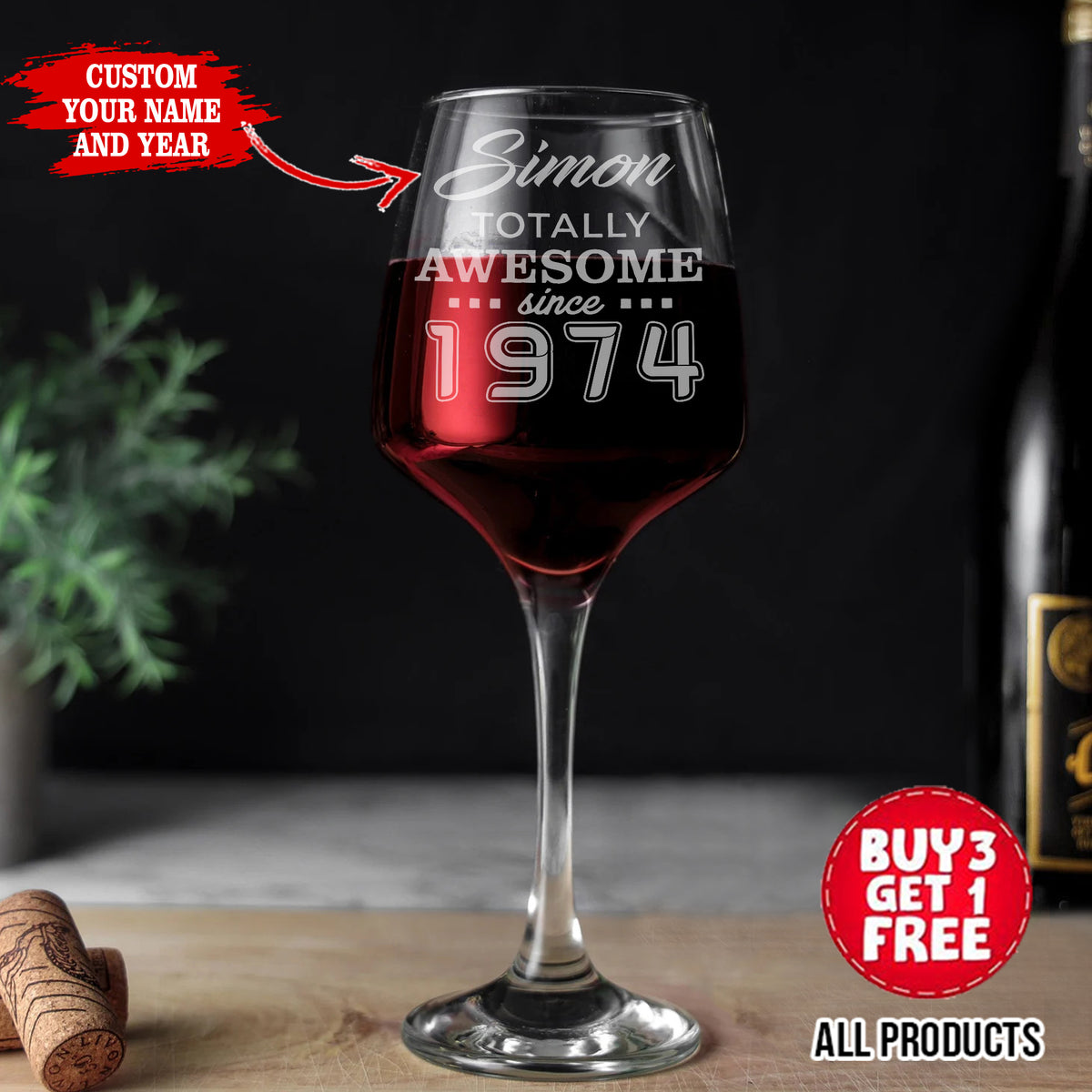 Vintage 1974 Engraved Wine Glass - 50th Birthday Aged to Perfection - Gifts for 50 Year Old – 50th Birthday Red White Rose Wine Glass-YPT-ALK