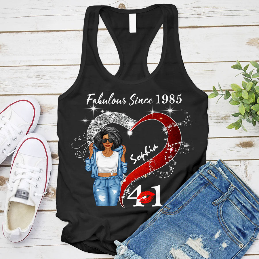 Custom Birthday Shirt, Her Gifts For 41 Years Old , Turning 41 Birthday Cotton Shirt, Fabulous Since 1985 - TLQ