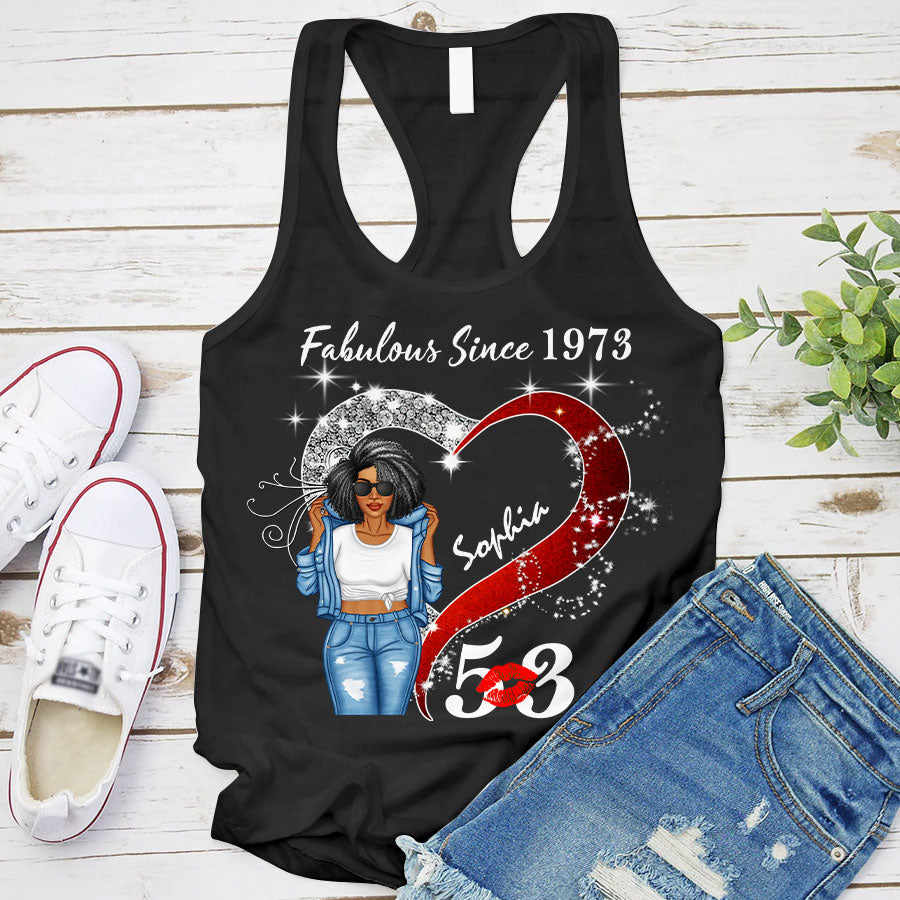 Custom Birthday Shirt, Her Gifts For 53 Years Old , Turning 53 Birthday Cotton Shirt, Fabulous Since 1973-TLQ
