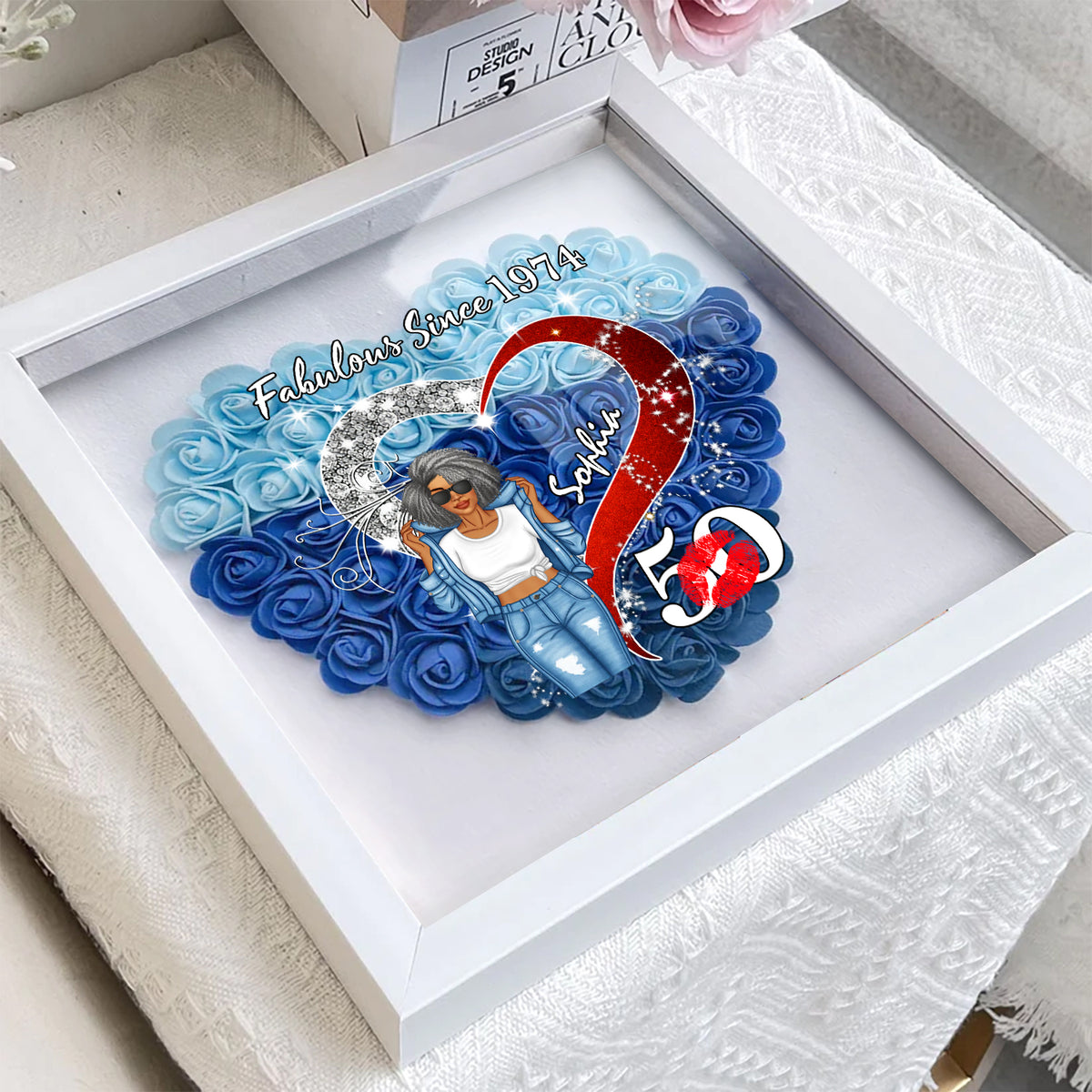 Personalized Flower Shadow Box - Gifts For Women Turning 50 - HMT