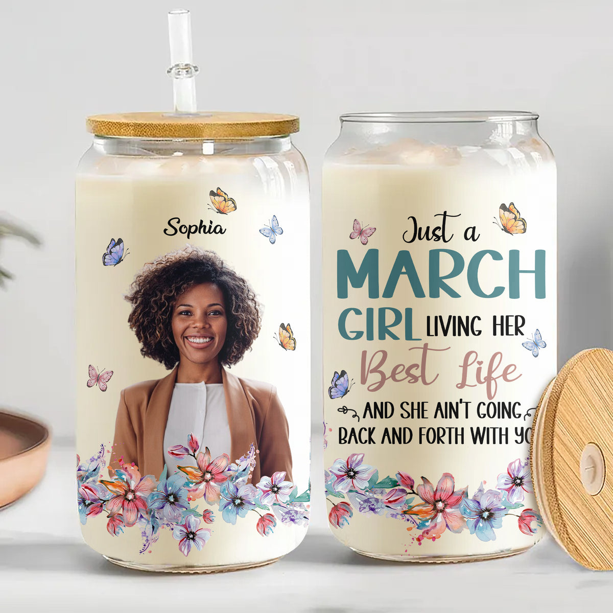 Personalized Clear Glass Can For March Queens, March Birthday Gift Ideas