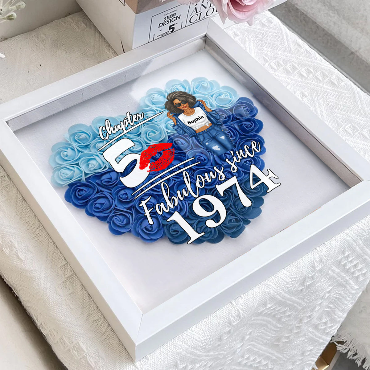 Personalized Flower Shadow Box - Gifts For Women Turning 50 - HMT