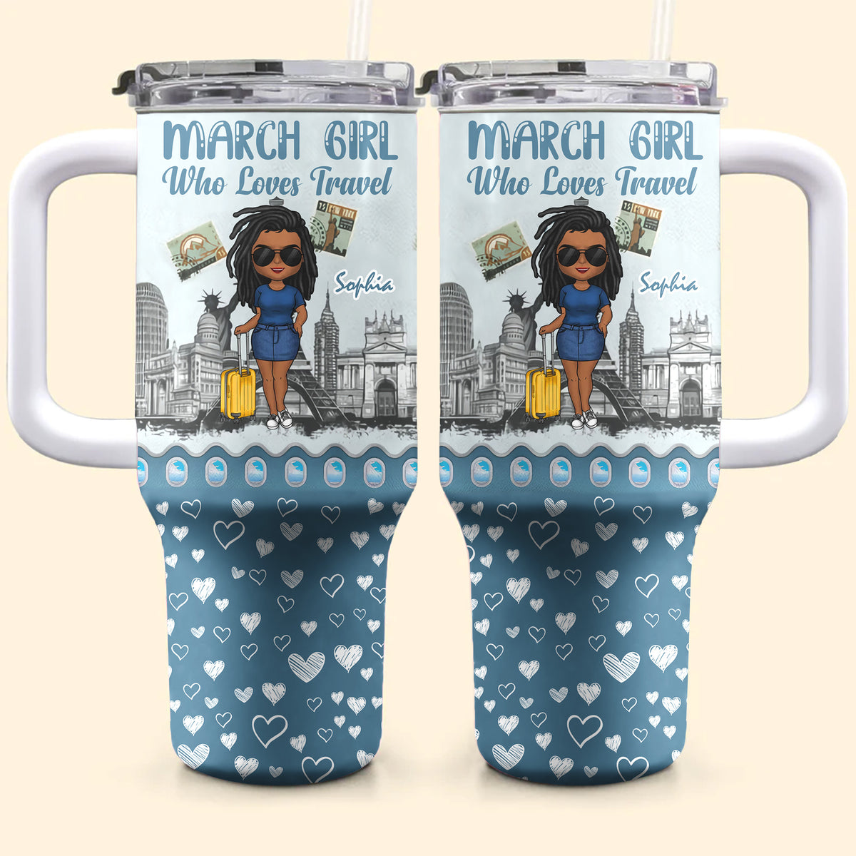 Personalized Tumbler With Straw, March Birthday Gift For Travel Lovers