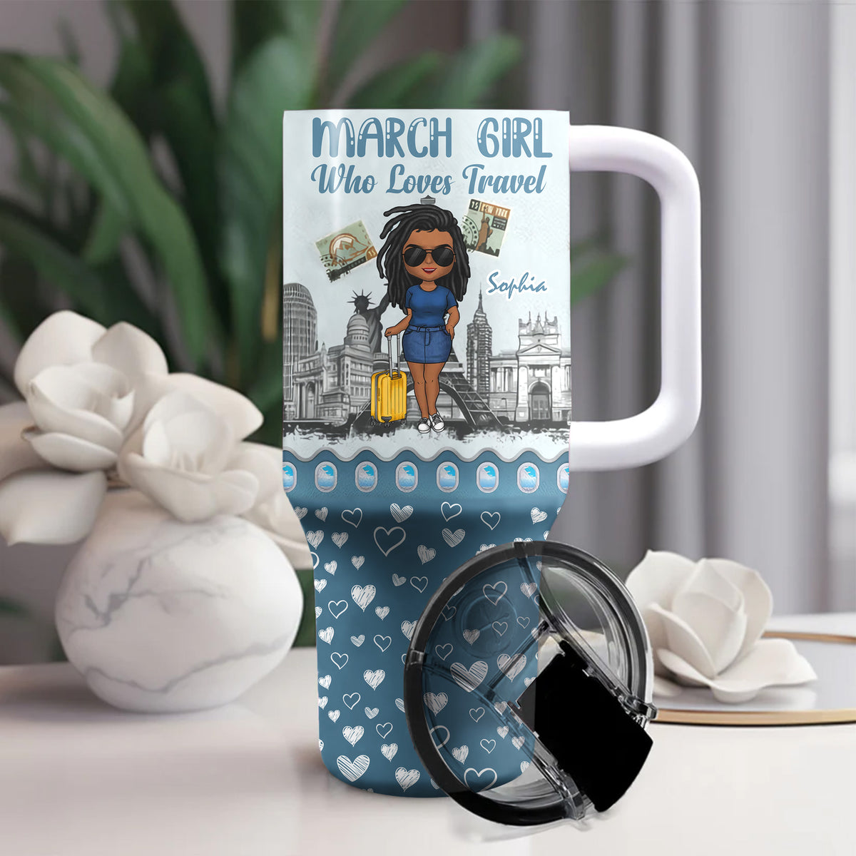 Personalized Tumbler With Straw, March Birthday Gift For Travel Lovers
