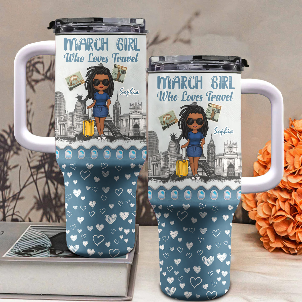 Personalized Tumbler With Straw, March Birthday Gift For Travel Lovers