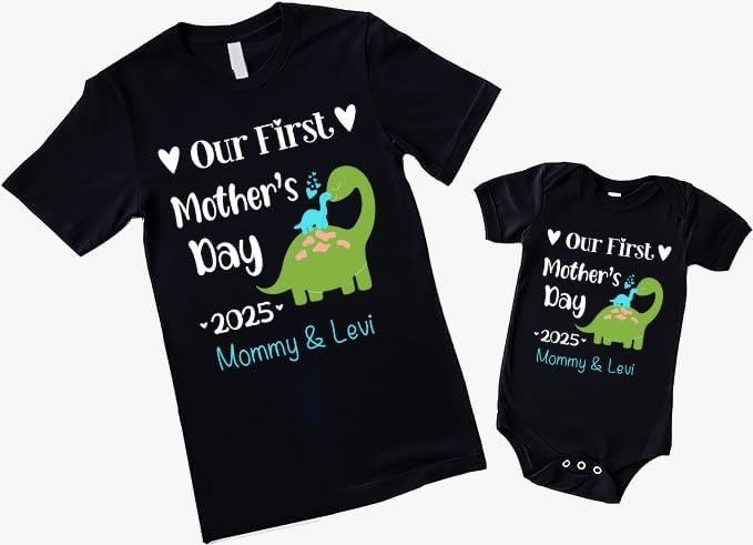 ParaDecor Our First Mothers Day Matching Shirts, Our First Mother&#39;s Day Together, Personalized Baby Onesie, Gifts for Mom