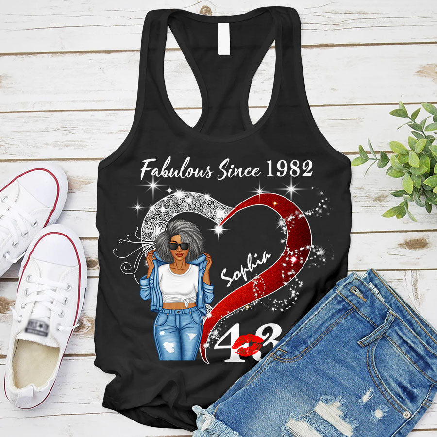 Custom Birthday Shirt, Her Gifts For 43 Years Old , Turning 43 Birthday Cotton Shirt, Fabulous Since 1982 - TLQ