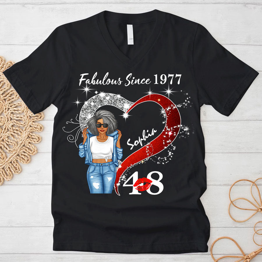 Custom Birthday Shirt, Her Gifts For 48 Years Old , Turning 48 Birthday Cotton Shirt, Fabulous Since 1977 - TLQ