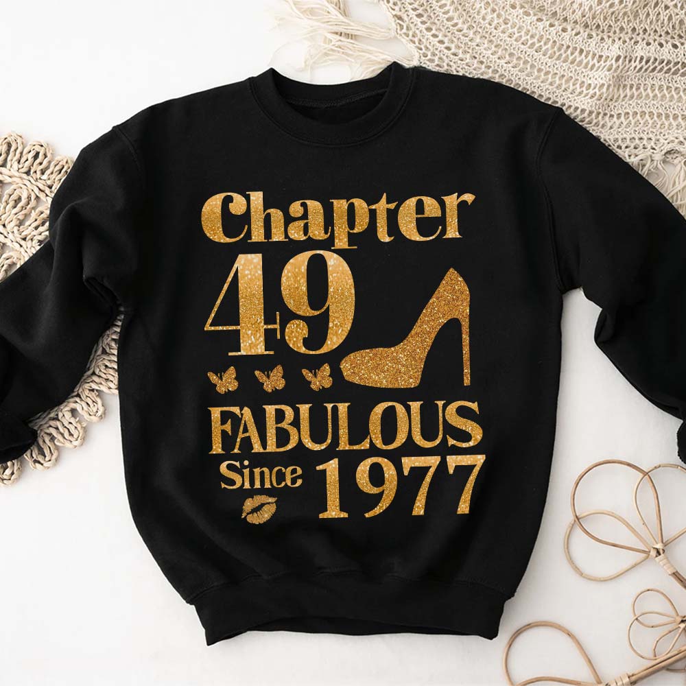 Chapter 49, Fabulous Since 1977 49th Birthday Unique T Shirt For Woman, Her Gifts For 49 Years Old , Turning 49 Birthday Cotton Shirt