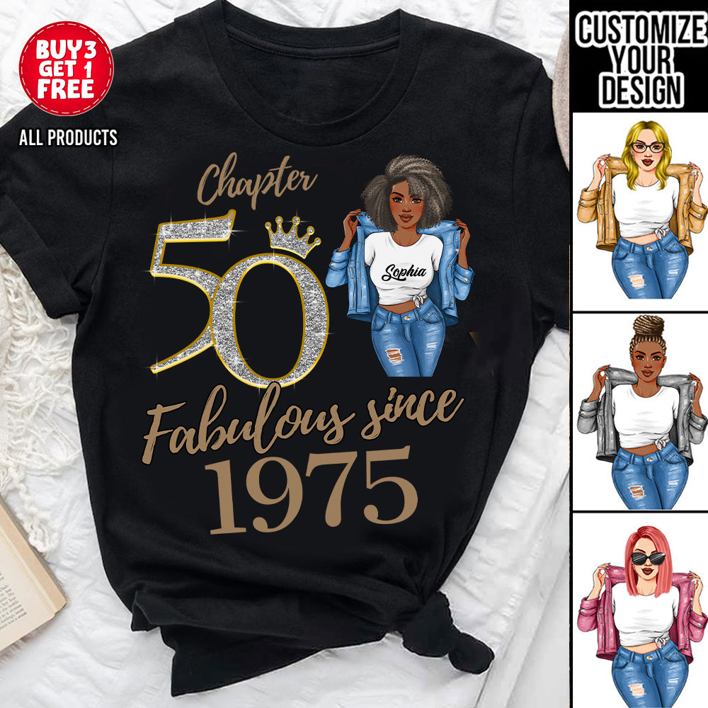 Chapter 50, Fabulous Since 1975 50th Birthday Unique T Shirt For Woman, Custom Birthday Shirt, Her Gifts For 50 Years Old , Turning 50 Birthday Cotton Shirt -YPT-HCT