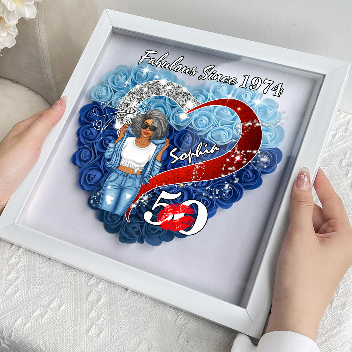 Personalized Flower Shadow Box - Gifts For Women Turning 50 - HMT