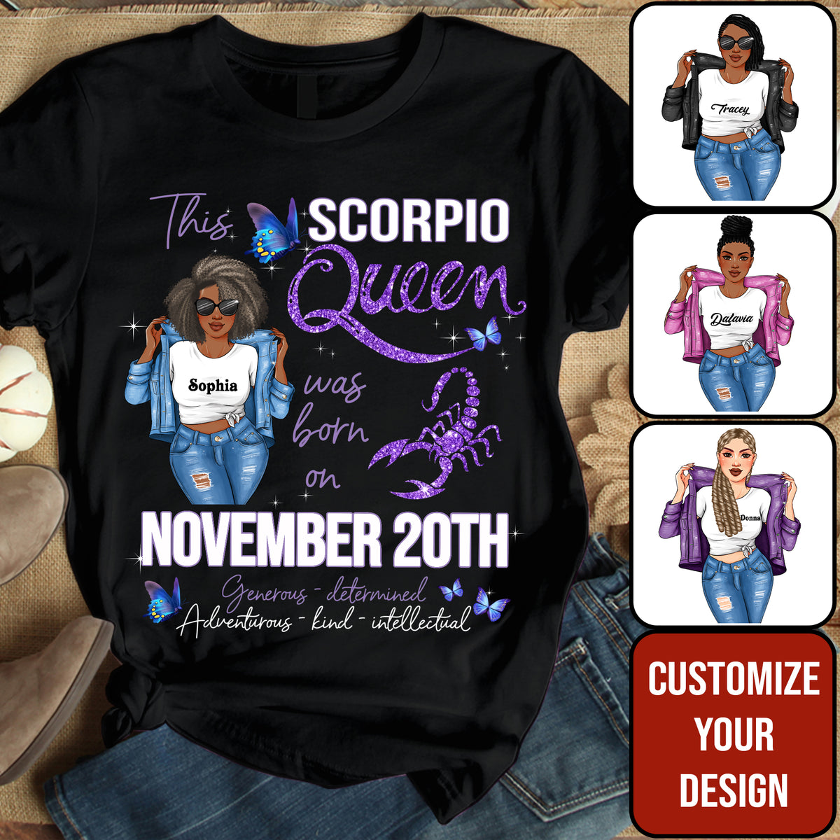 Personalized Scorpio shirt, Scorpio Birthday T Shirt, customize birthday shirt for woman, Scorpio t shirts for ladies, Scorpio queen t shirt, Scorpio Queen Birthday shirt-YPT-ALK