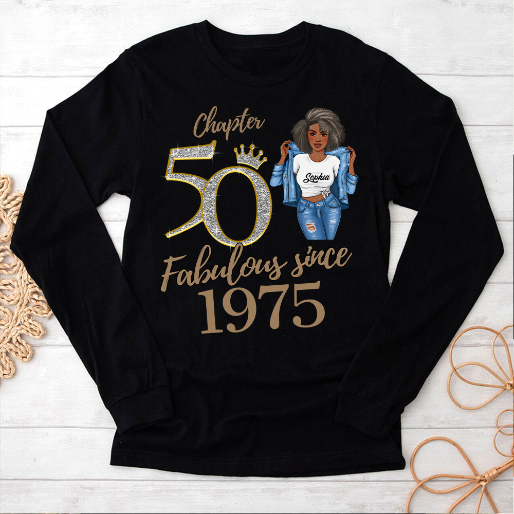 Chapter 50, Fabulous Since 1975 50th Birthday Unique T Shirt For Woman, Custom Birthday Shirt, Her Gifts For 50 Years Old , Turning 50 Birthday Cotton Shirt -YPT-HCT
