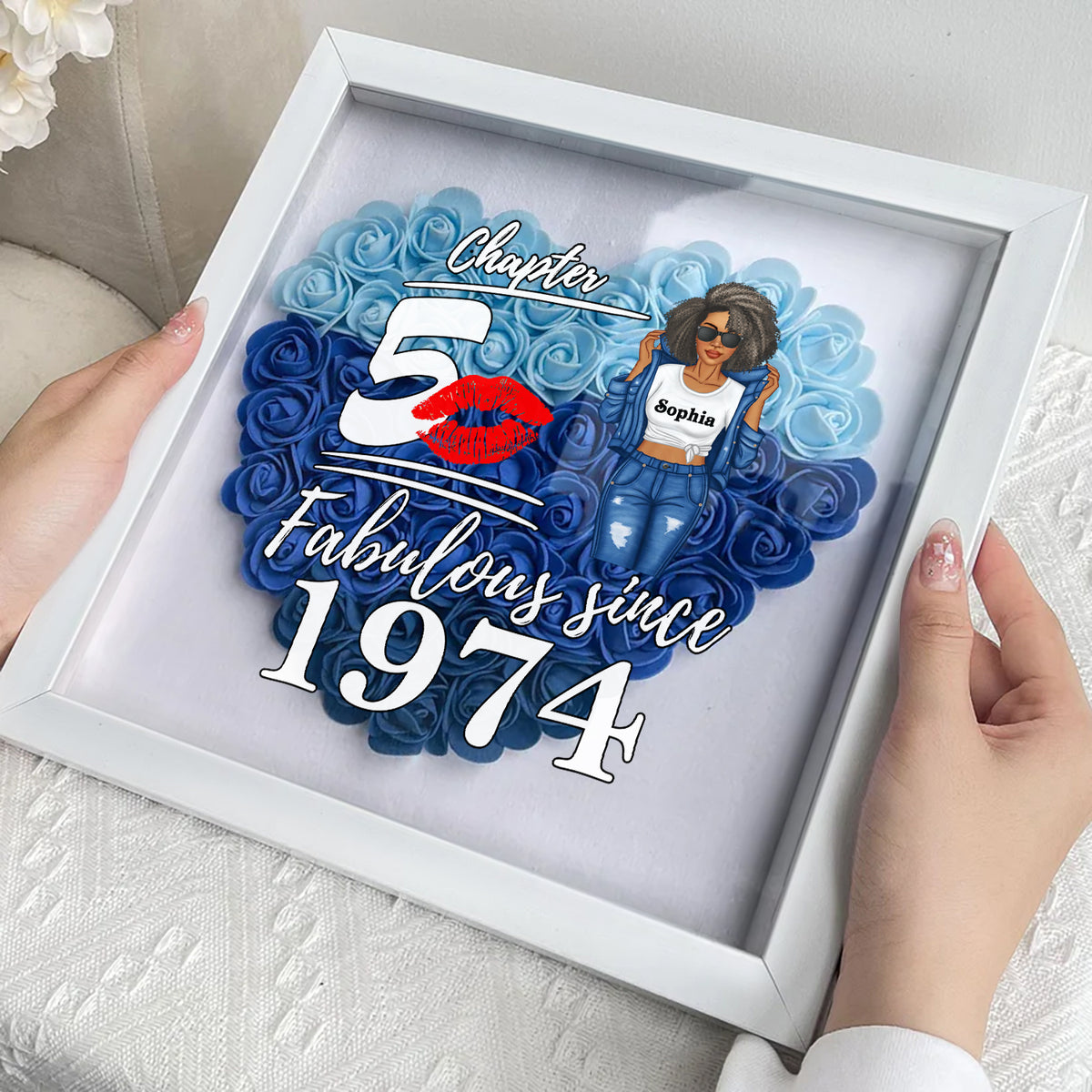 Personalized Flower Shadow Box - Gifts For Women Turning 50 - HMT