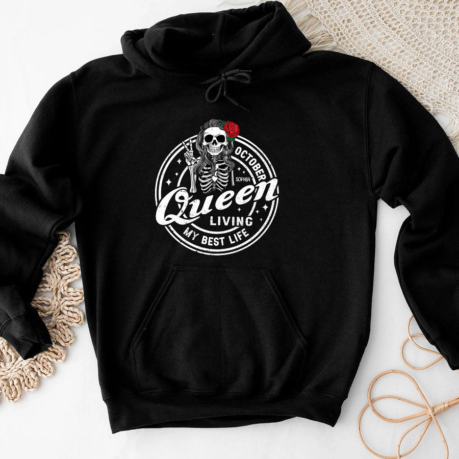 Custom October Birthday Shirt For Woman, Queens Are Born In October Gifts, Halloween Shirt