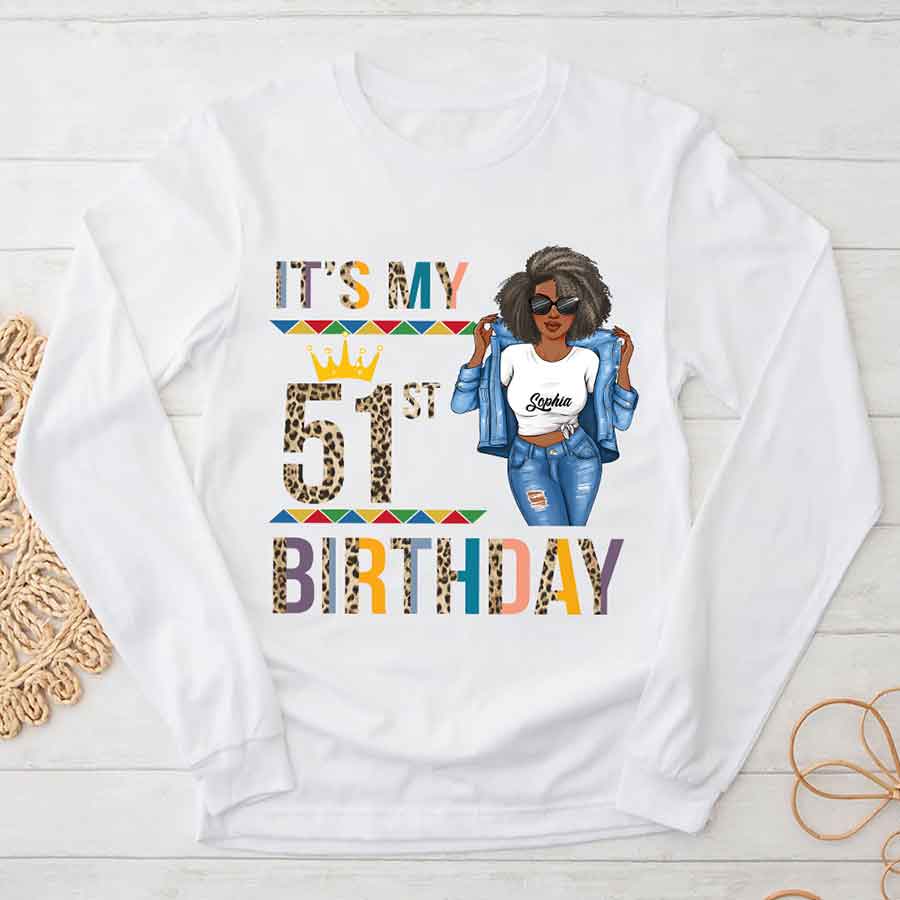 Personalized 51st Birthday Shirts, Custom Birthday Shirts, Turning 51 Shirt, Gifts For Women Turning 51, 51 And Fabulous Shirt, 51st Birthday Shirts For Her-YPT-HCT