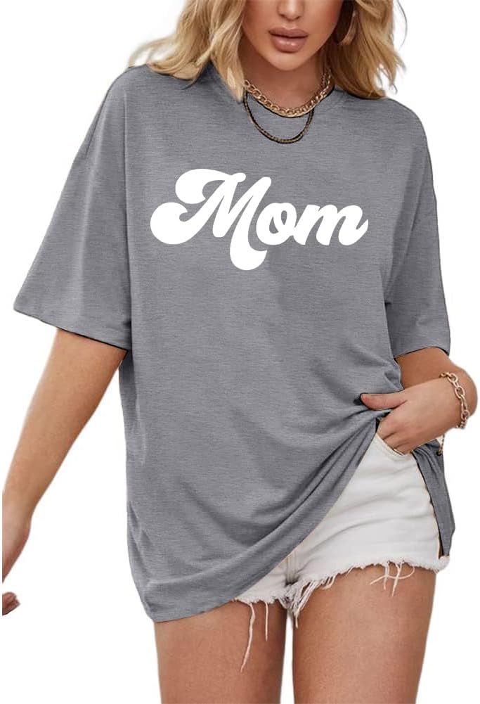 Women Oversized Mama Shirts Mom Letter Print Shirt Mama Gift Tees Mother\u2019s Day T Shirt Mommy Casual Short Sleeve Tops