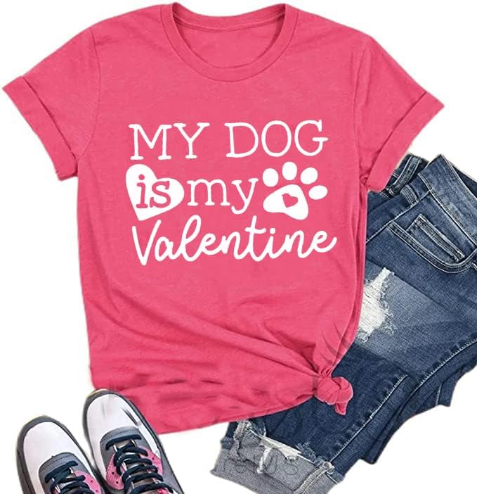 Dog Lovers Shirt for Women Cute Dog Paw Heart Graphic Shirt Dog Mom Valentine's Mother's Day Tops Spring Tee