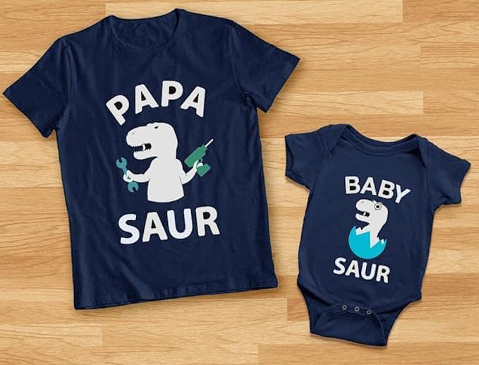 Papa &amp; Baby Saur Daddy and Son Daughter Matching Outfits Gifts for New Dads Fathers Day Dad Shirt &amp; Infant Bodysuit