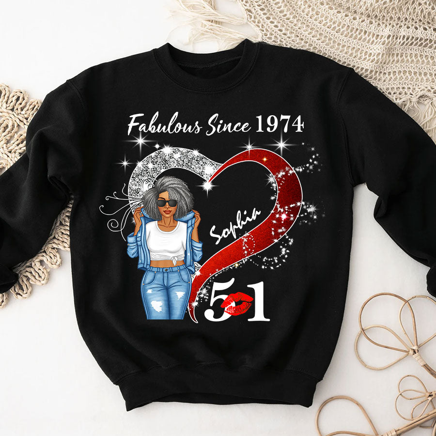 Custom Birthday Shirt, Her Gifts For 51 Years Old , Turning 51 Birthday Cotton Shirt, Fabulous Since 1974-TLQ