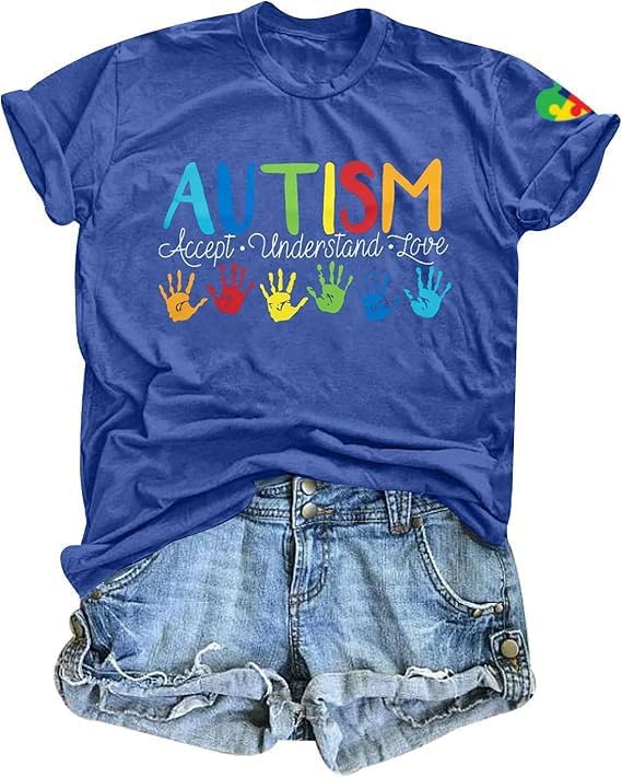 Autism Awareness Shirt Women Autistic Support Tshirt Speech Therapy Inspirational Short Sleve Tee Tops