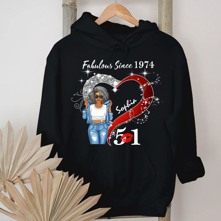Custom Birthday Shirt, Her Gifts For 51 Years Old , Turning 51 Birthday Cotton Shirt, Fabulous Since 1974-TLQ