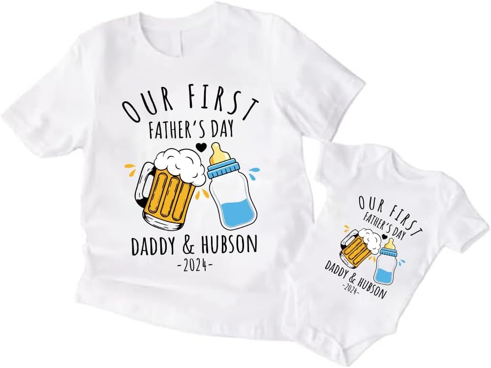 Personalized First Fathers Day Shirt, dad and Baby Matching Outfits, dad and Son Matching Shirts, Fathers Day Shirt