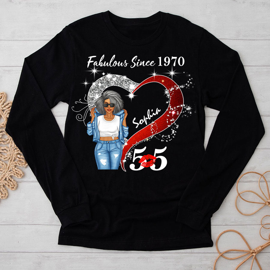 Custom Birthday Shirt, Her Gifts For 55 Years Old , Turning 55 Birthday Cotton Shirt, Fabulous Since 1970-TLQ