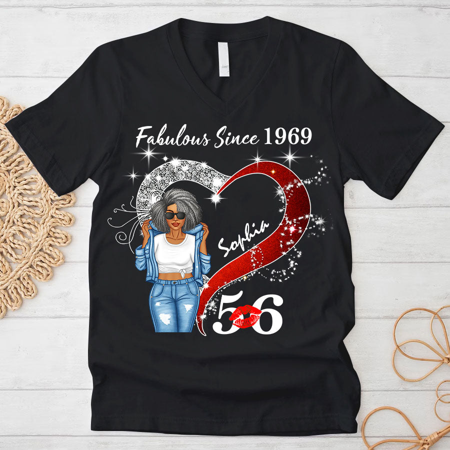 Custom Birthday Shirt, Her Gifts For 56 Years Old , Turning 56 Birthday Cotton Shirt, Fabulous Since 1969-TLQ