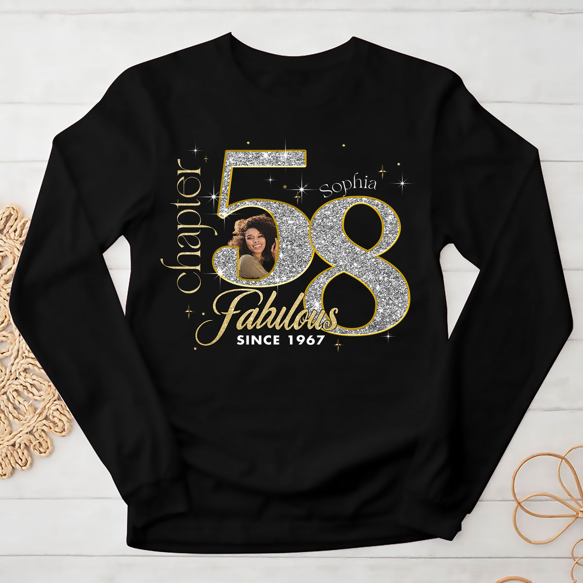 Custom Face Photo 58&#39;s Birthday Shirt, Fabulous Since 1967 58th Birthday Unique T Shirt For Woman, Custom Birthday Shirt, Her Gifts For 58 Years Old , Turning 58 Birthday Cotton Shirt-YPT-ALK