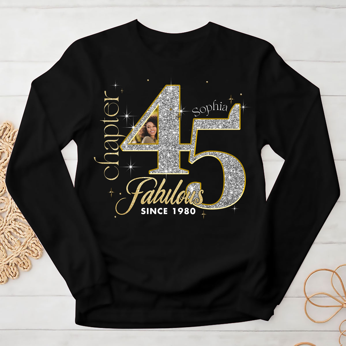 Custom Face Photo 45&#39;s Birthday Shirt, 45th Birthday Unique T Shirt For Woman, Custom Birthday Shirt, Her Gifts For 45 Years Old , Turning 45 Birthday Cotton Shirt-YPT-ALK