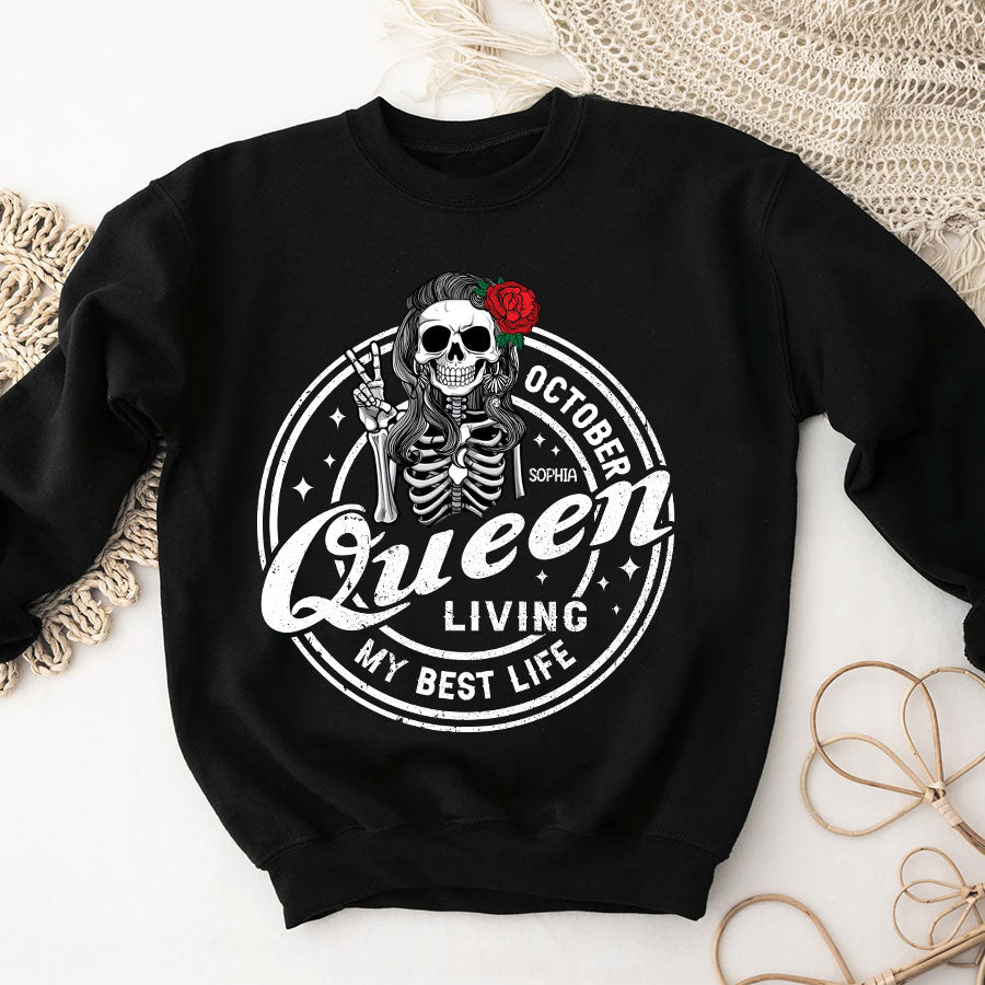 Custom October Birthday Shirt For Woman, Queens Are Born In October Gifts, Halloween Shirt