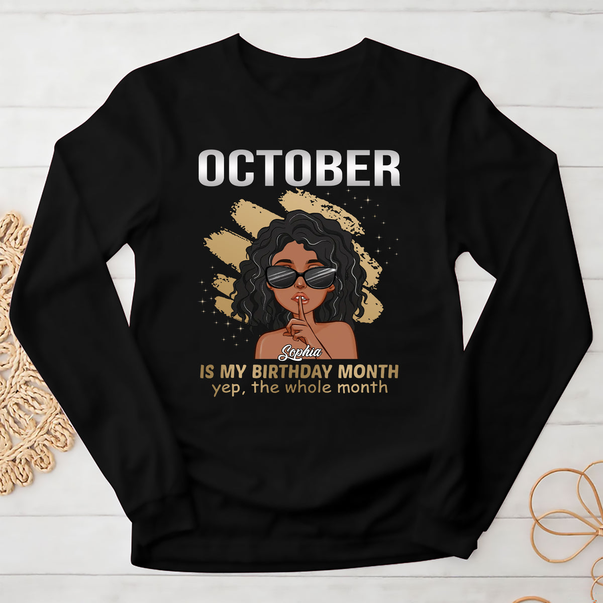 Custom October Birthday Shirt For Woman, Queens are Born In October Gifts, Melanin Afro Woman Shirt, Black Girl Tee, Afro Queen Gift-YPT-ALK
