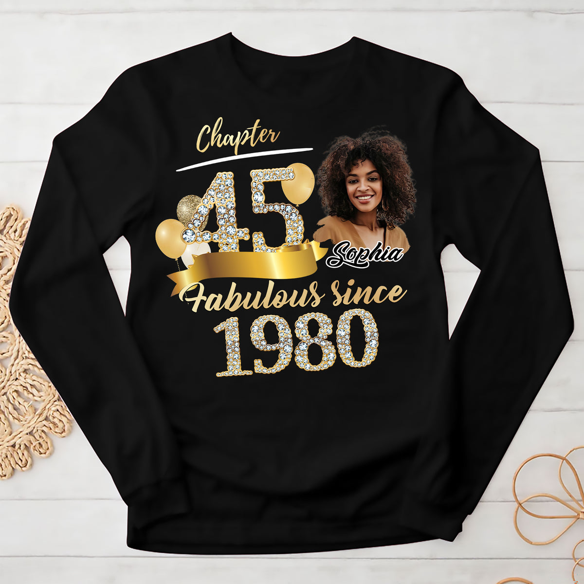 Custom Face Photo 45&#39;s Birthday Shirt, Fabulous Since 1980 45th Birthday Unique T Shirt For Woman, Custom Birthday Shirt, Her Gifts For 45 Years Old , Turning 45 Birthday Cotton Shirt-YPT-ALK