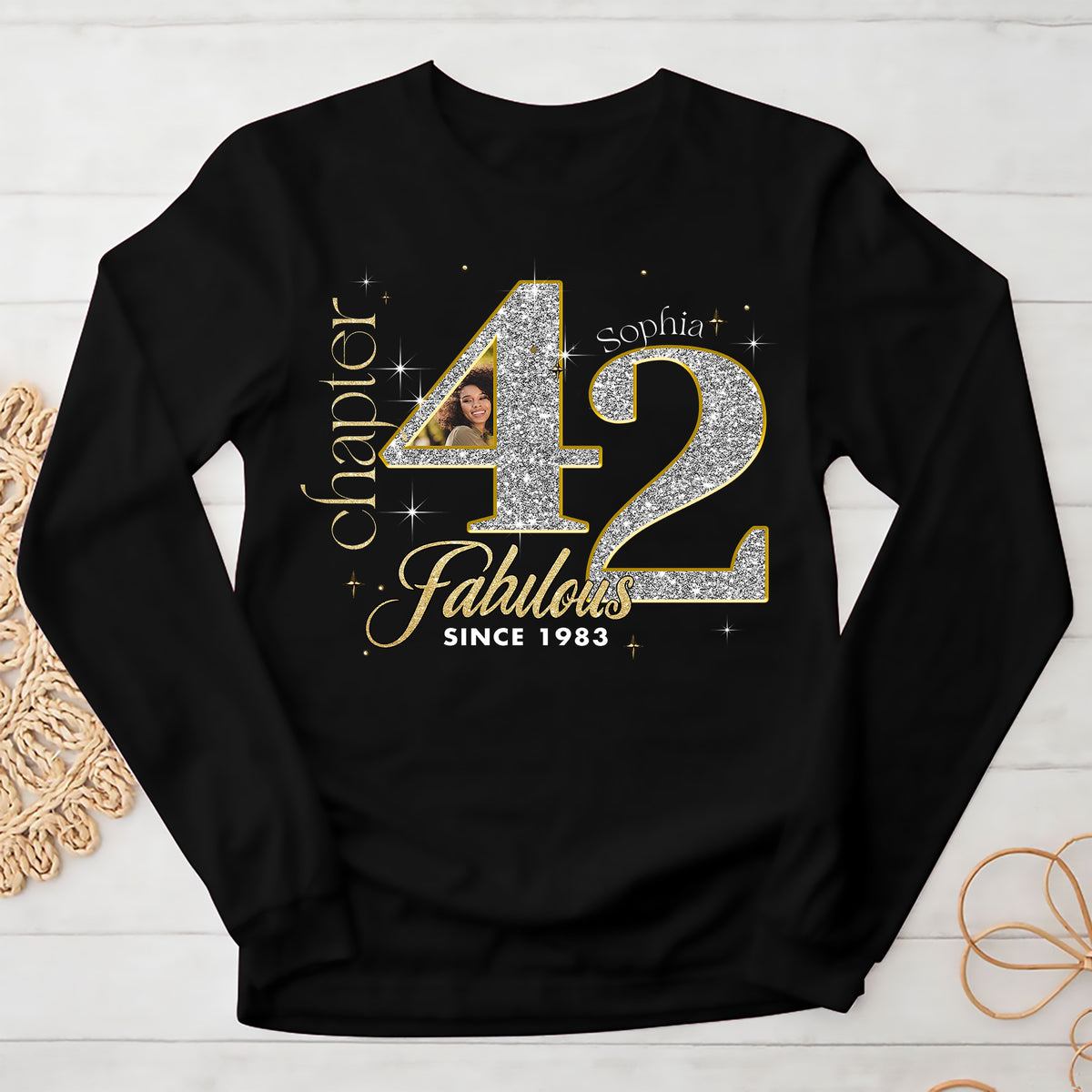 Custom Face Photo 42&#39;s Birthday Shirt, Fabulous Since 1983 42nd Birthday Unique T Shirt For Woman, Custom Birthday Shirt, Her Gifts For 42 Years Old , Turning 42 Birthday Cotton Shirt-YPT-ALK