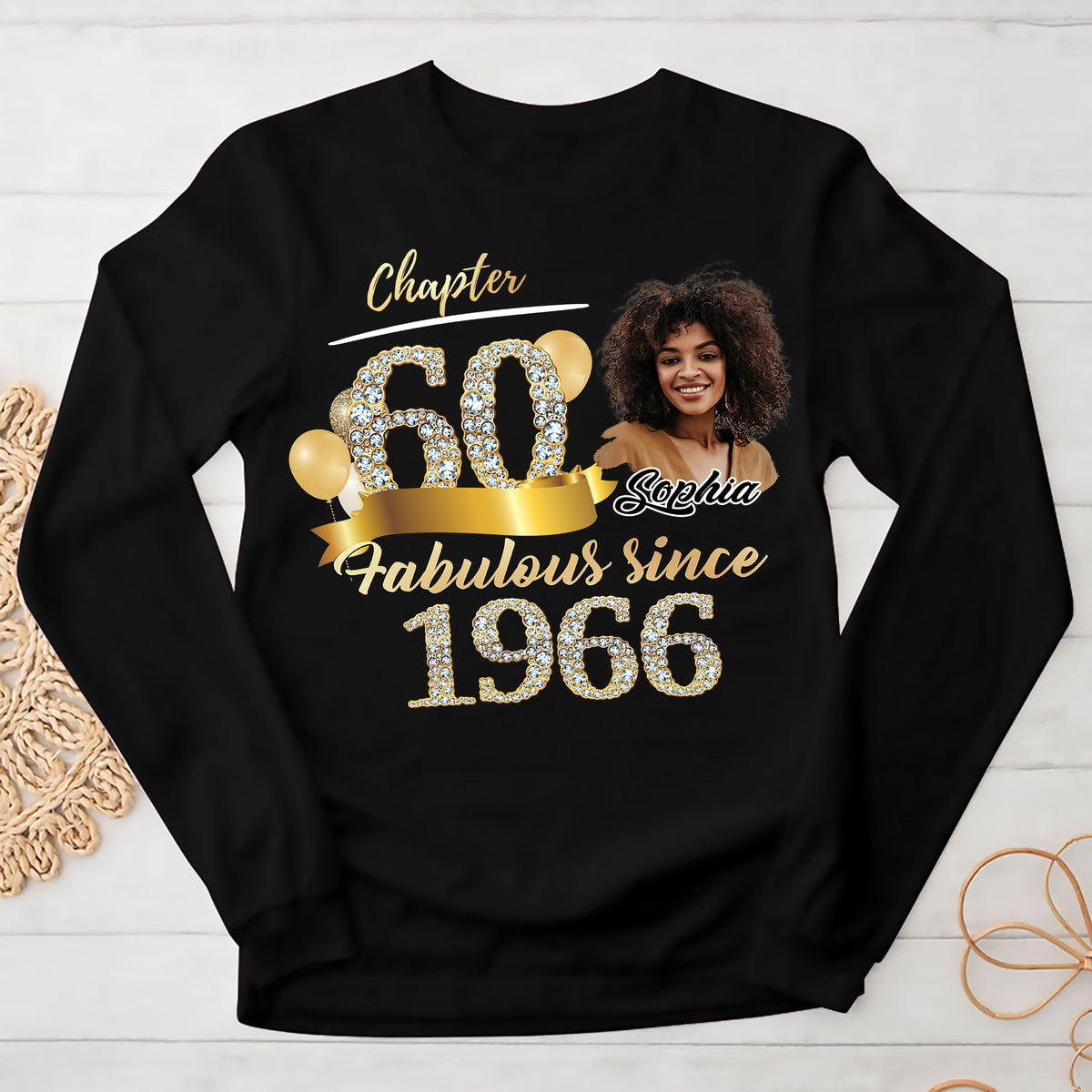 Custom Face Photo 60's Birthday Shirt, Fabulous Since 1966 60th Birthday Unique T Shirt For Woman, Custom Birthday Shirt, Her Gifts For 60 Years Old , Turning 60 Birthday Cotton Shirt-YPT-ALK
