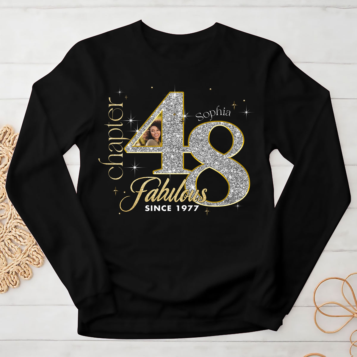 Custom Face Photo 48&#39;s Birthday Shirt, Fabulous Since 1977 48th Birthday Unique T Shirt For Woman, Custom Birthday Shirt, Her Gifts For 48 Years Old , Turning 48 Birthday Cotton Shirt-YPT-ALK