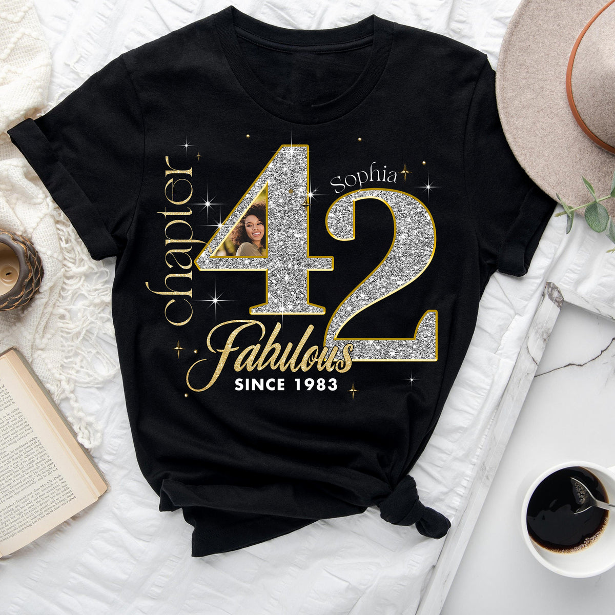 Custom Face Photo 42&#39;s Birthday Shirt, Fabulous Since 1983 42nd Birthday Unique T Shirt For Woman, Custom Birthday Shirt, Her Gifts For 42 Years Old , Turning 42 Birthday Cotton Shirt-YPT-ALK