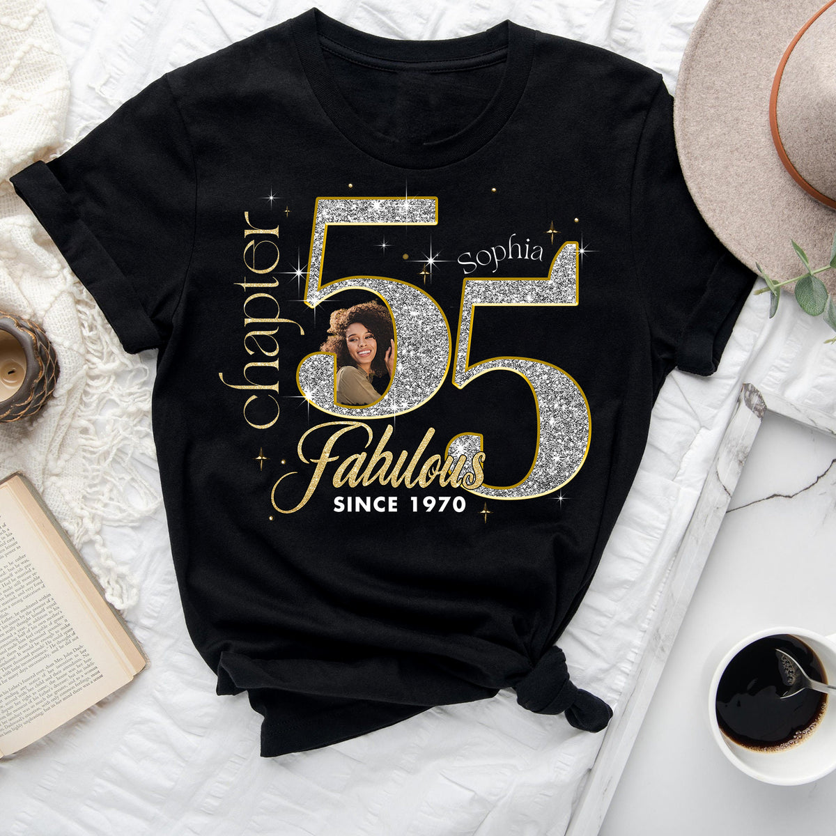 Custom Face Photo 55&#39;s Birthday Shirt, 55th Birthday Unique T Shirt For Woman, Custom Birthday Shirt, Her Gifts For 55 Years Old , Turning 55 Birthday Cotton Shirt-YPT-ALK