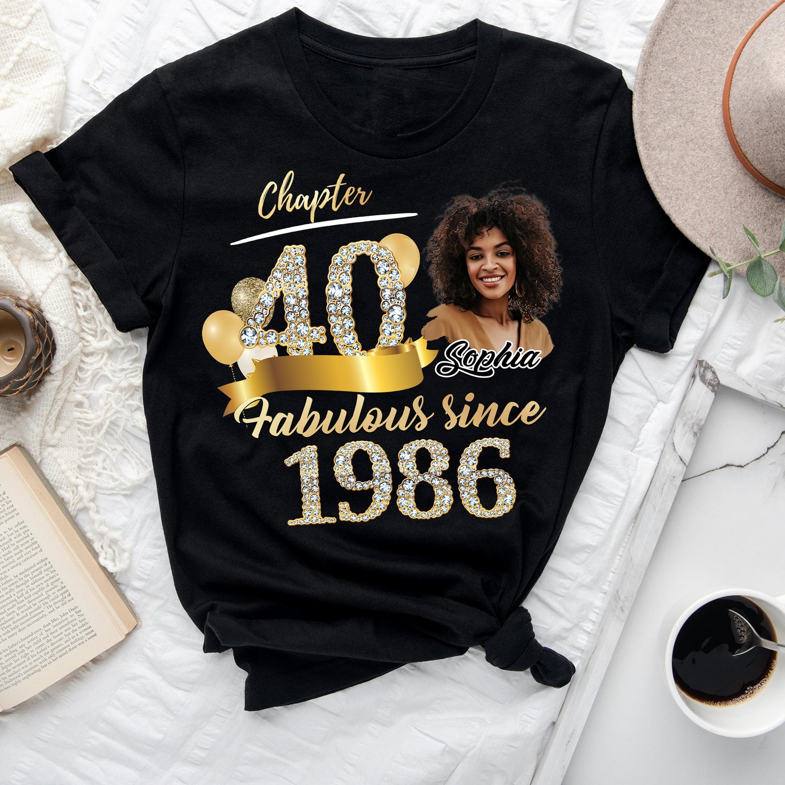 Custom Face Photo 40's Birthday Shirt, Fabulous Since 1986 40th Birthday Unique T Shirt For Woman, Custom Birthday Shirt, Her Gifts For 40 Years Old , Turning 40 Birthday Cotton Shirt-YPT-ALK