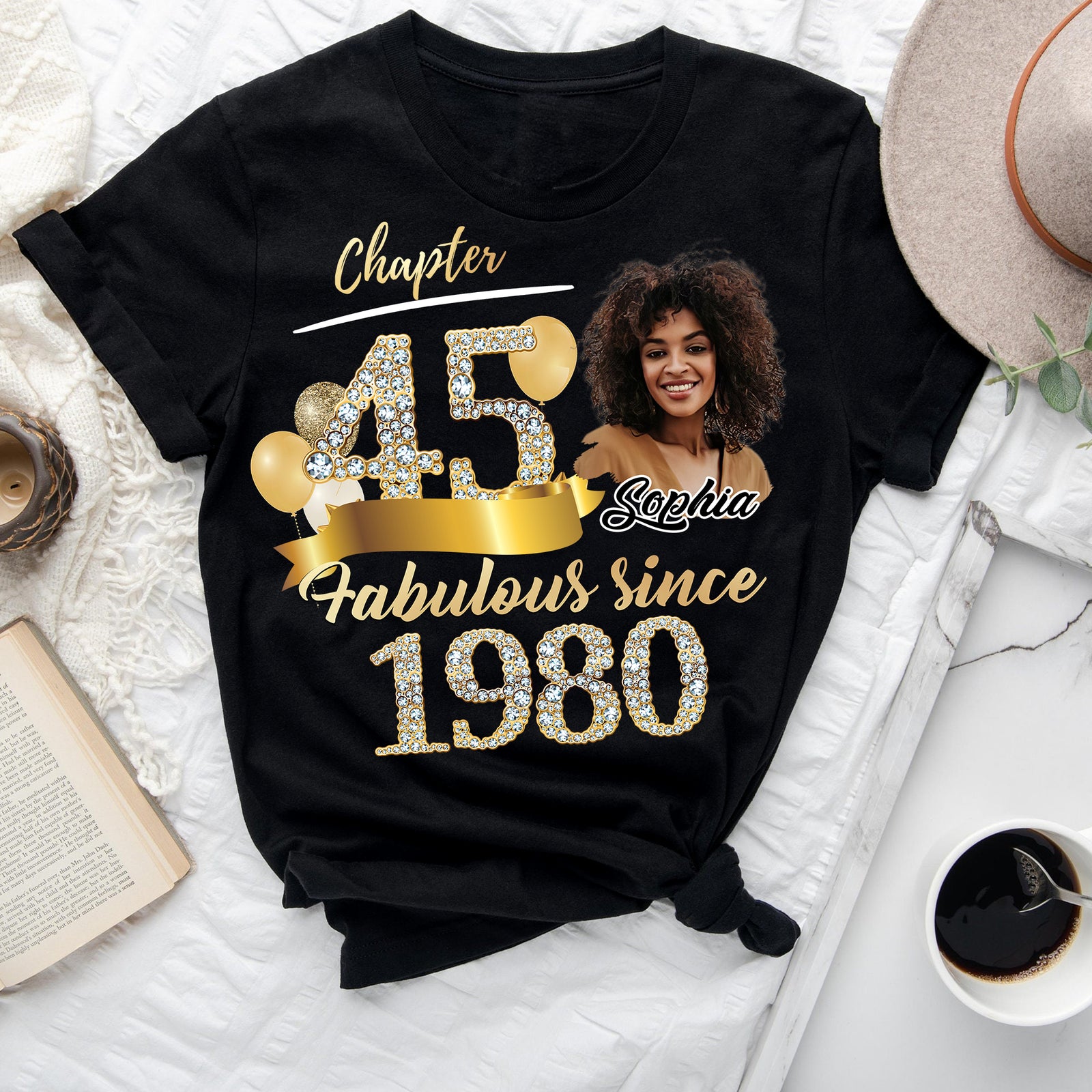 Custom Face Photo 45's Birthday Shirt, Fabulous Since 1980 45th Birthday Unique T Shirt For Woman, Custom Birthday Shirt, Her Gifts For 45 Years Old , Turning 45 Birthday Cotton Shirt-YPT-ALK