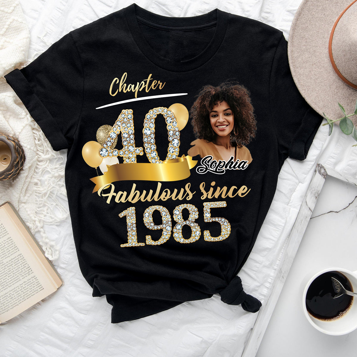Custom Face Photo 40&#39;s Birthday Shirt, Fabulous Since 1985 40th Birthday Unique T Shirt For Woman, Custom Birthday Shirt, Her Gifts For 40 Years Old , Turning 40 Birthday Cotton Shirt-YPT-ALK