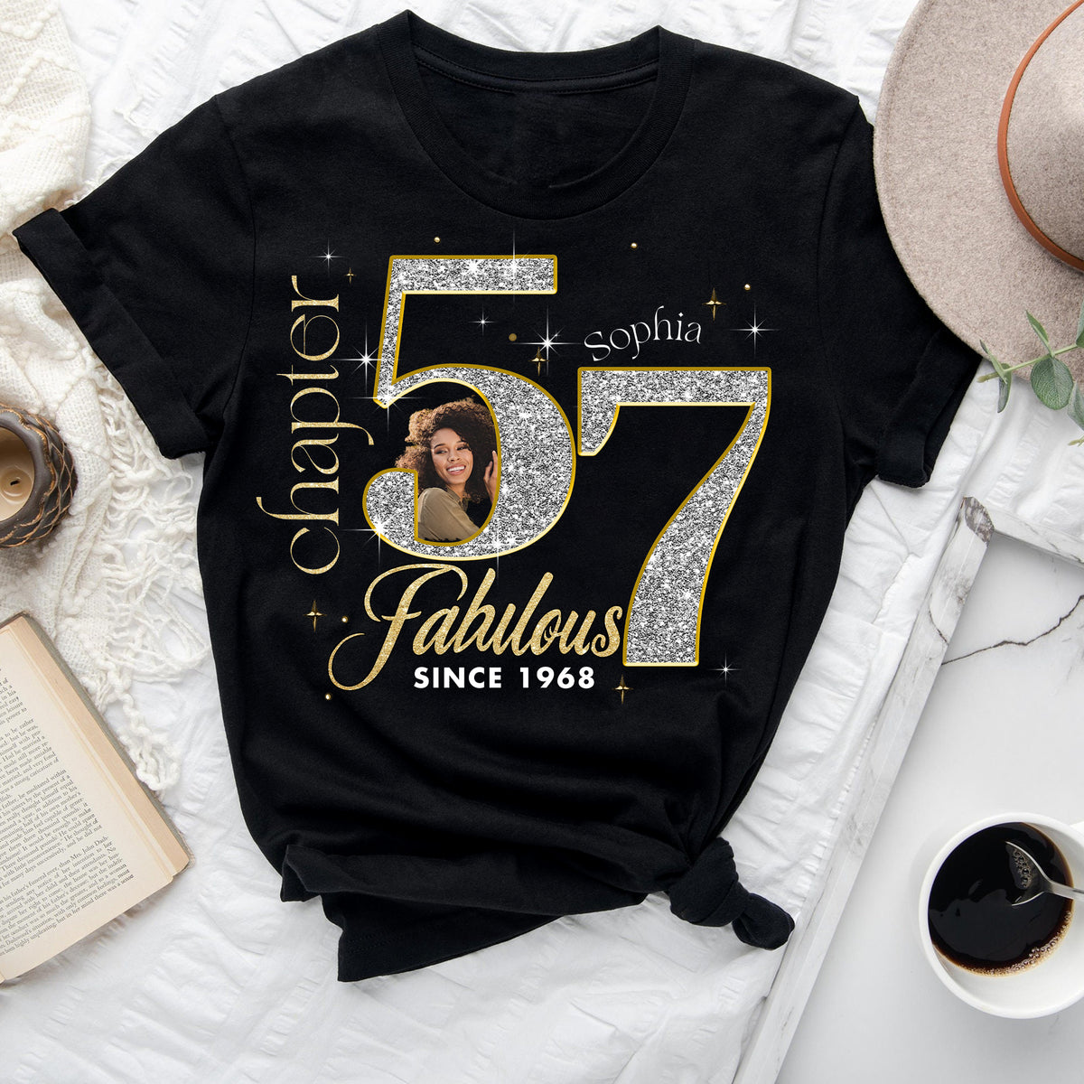Custom Face Photo 57&#39;s Birthday Shirt, Fabulous Since 1968 57th Birthday Unique T Shirt For Woman, Custom Birthday Shirt, Her Gifts For 57 Years Old , Turning 57 Birthday Cotton Shirt-YPT-ALK