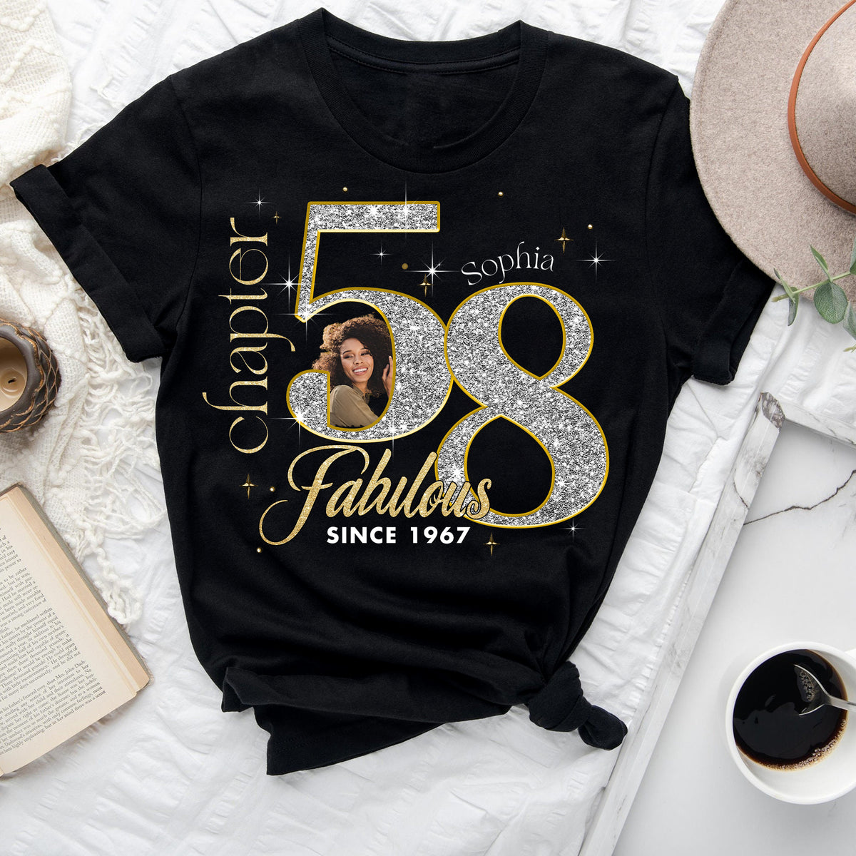 Custom Face Photo 58&#39;s Birthday Shirt, Fabulous Since 1967 58th Birthday Unique T Shirt For Woman, Custom Birthday Shirt, Her Gifts For 58 Years Old , Turning 58 Birthday Cotton Shirt-YPT-ALK