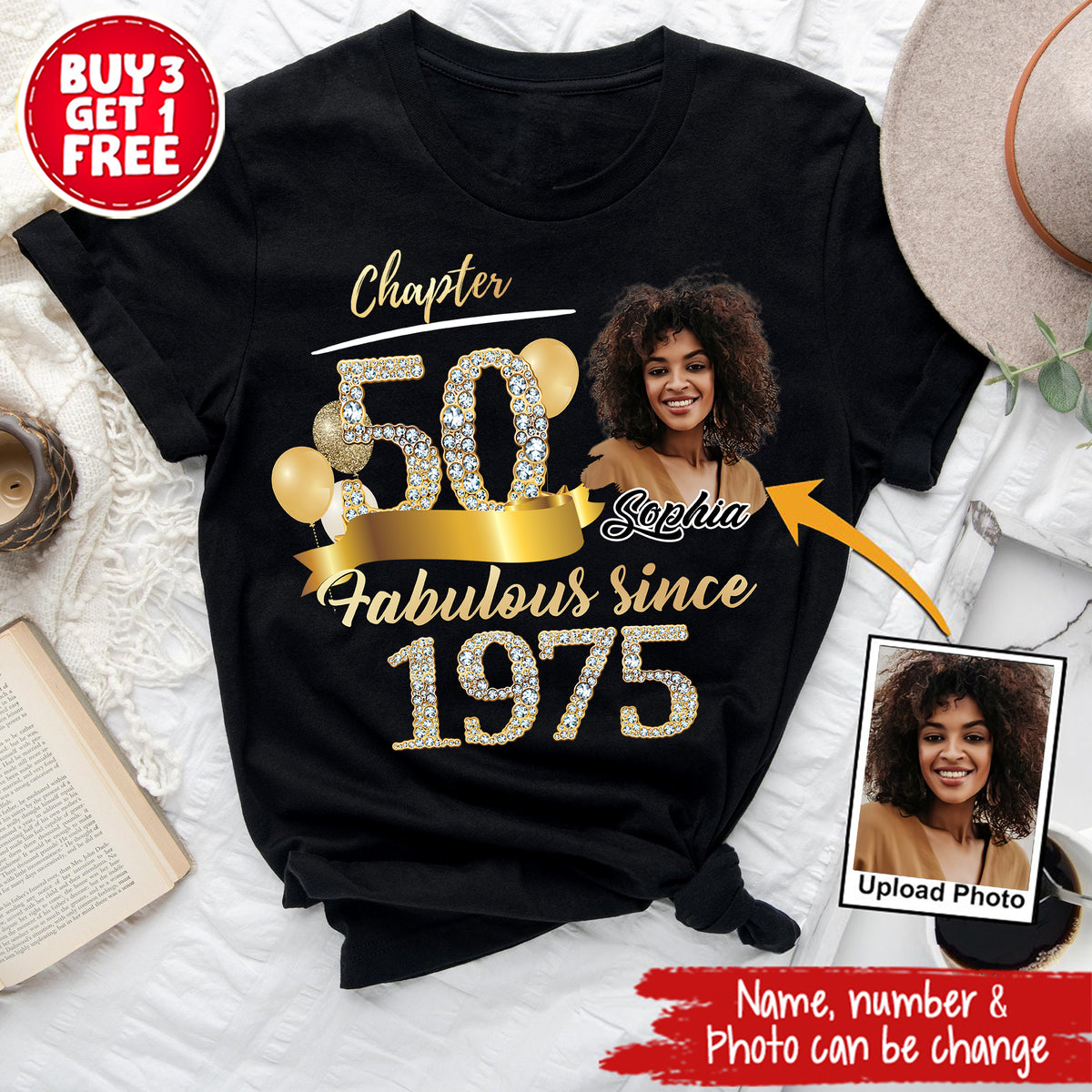 Custom Face Photo 50&#39;s Birthday Shirt, Fabulous Since 1975 50th Birthday Unique T Shirt For Woman, Custom Birthday Shirt, Her Gifts For 50 Years Old, Custom Picture Tee, Personalized Birthday Shirt-YPT-ALK