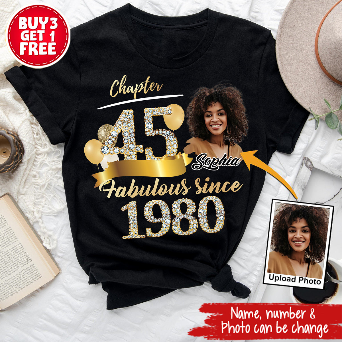 Custom Face Photo 45&#39;s Birthday Shirt, Fabulous Since 1980 45th Birthday Unique T Shirt For Woman, Custom Birthday Shirt, Her Gifts For 45 Years Old , Turning 45 Birthday Cotton Shirt-YPT-ALK