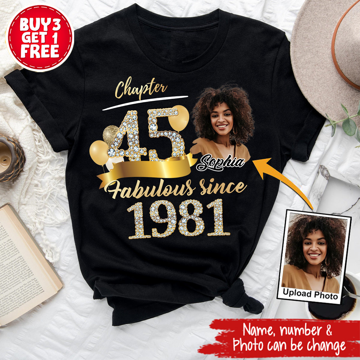 Custom Face Photo 45's Birthday Shirt, Fabulous Since 1981 45th Birthday Unique T Shirt For Woman, Custom Birthday Shirt, Her Gifts For 45 Years Old , Turning 45 Birthday Cotton Shirt-YPT-ALK